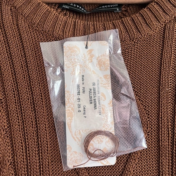 Peruvian Connection Pima Cotton Cable Knit Brown Amber Sienna Pullover Sweater - Picture 6 of 8